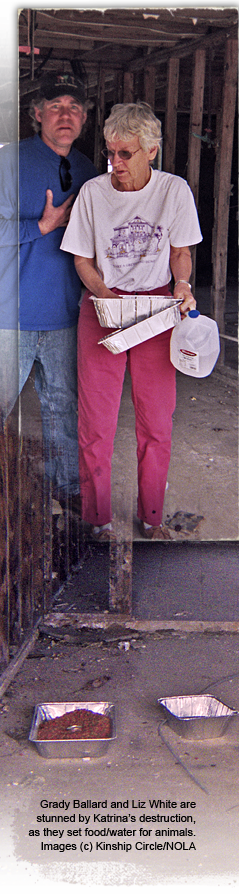 Grady Ballard and Liz White are stunned by Katrina destruction as they set food water for animals in Plaquemines 239x894