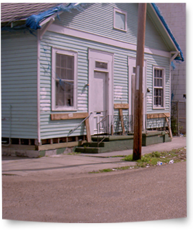 FEMA trailers parked on lots of Katrina destroyed homes are a common site a year or more after the hurricane 281x335